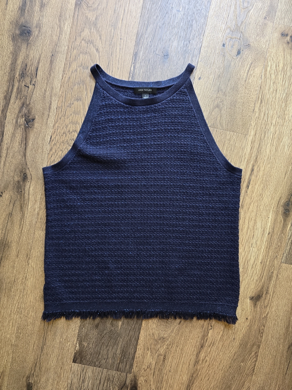 Ann Taylor Navy Textured Sleeveless Sweater Top